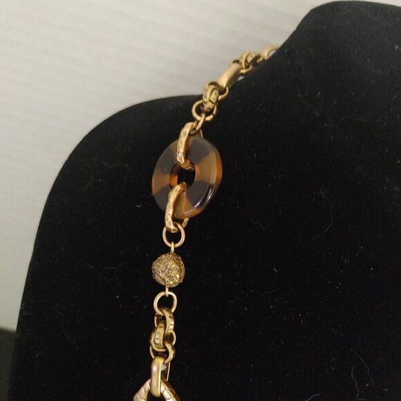 Chico's Gold Tone Amber Beads Statement Necklace 28" - Picture 5 of 7